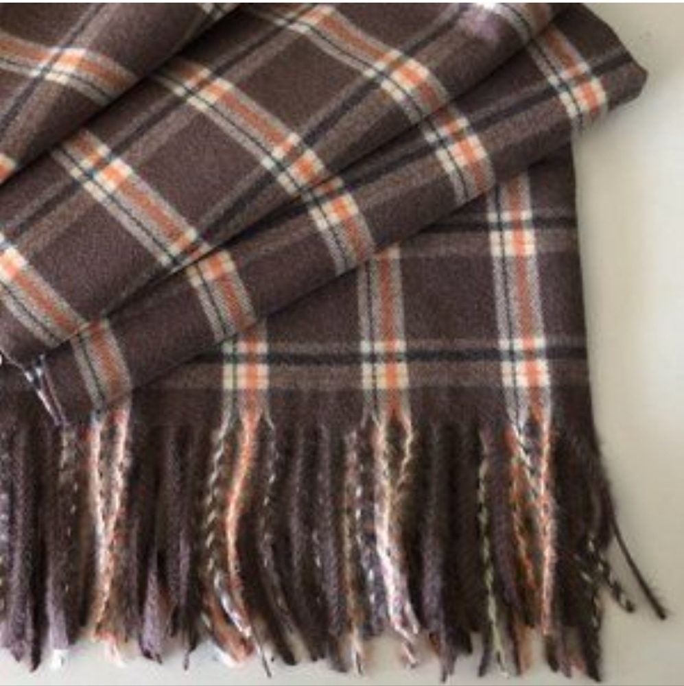 Pretty Persuasions Women's Scarf Wrap Plaid NEW Brown Rust Black Beige 4" Fringe